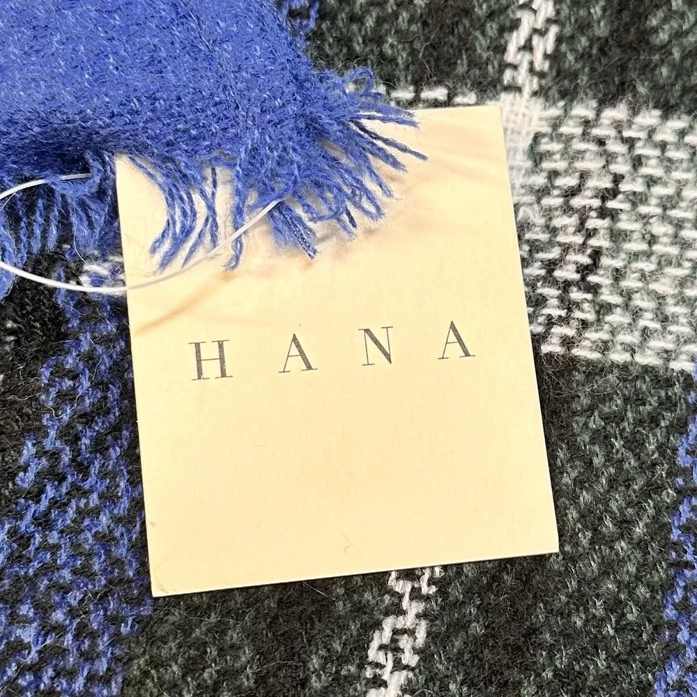 HANA Checker Plaid Infinity Scarf Blue Black Multicolor Fringe NWT Acrylic